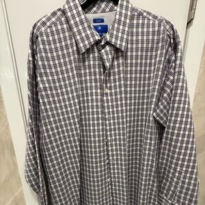 Egara Men's Navy Brown and White Checkered Shirt